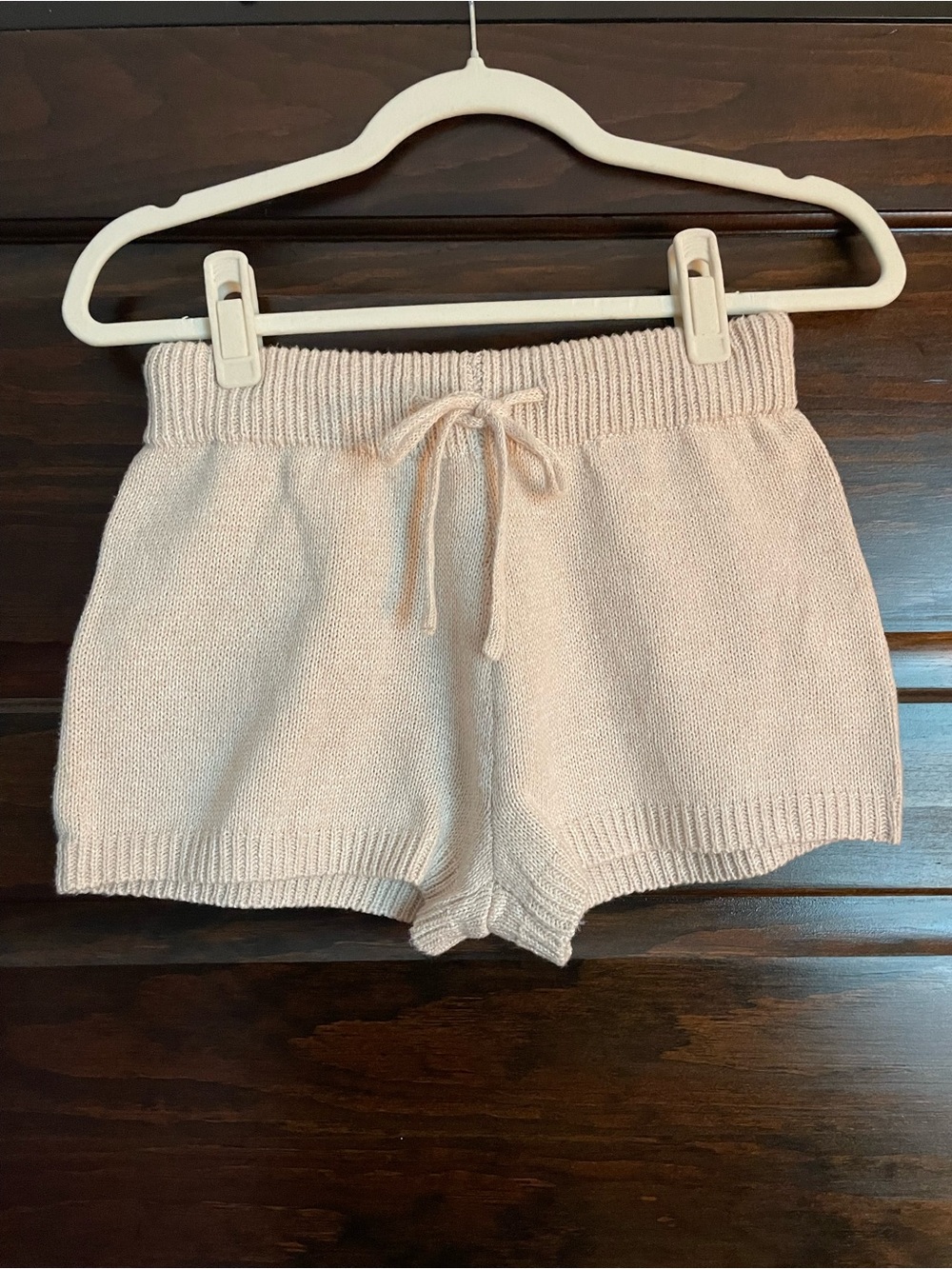 Cream Knit Drawstring Shorts